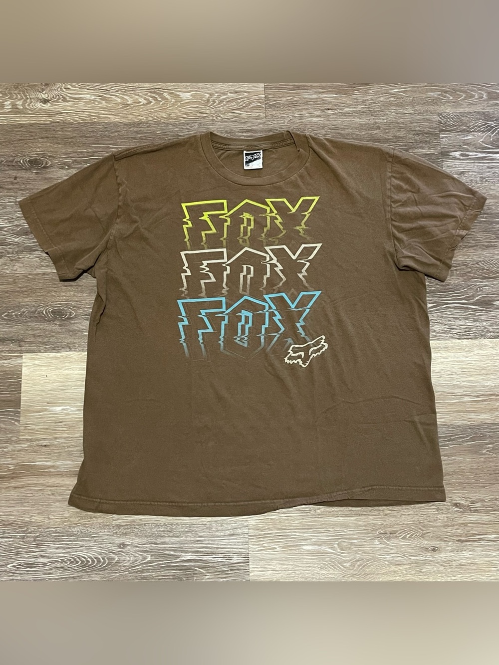Vintage Y2K Fox Racing T Shirt Men's Size XL Brown Faded Moto Grunge Skater